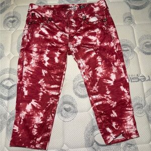 Miss Me Red Tie Dye Skinny Jeans | Rhinestone Flap | Size 30